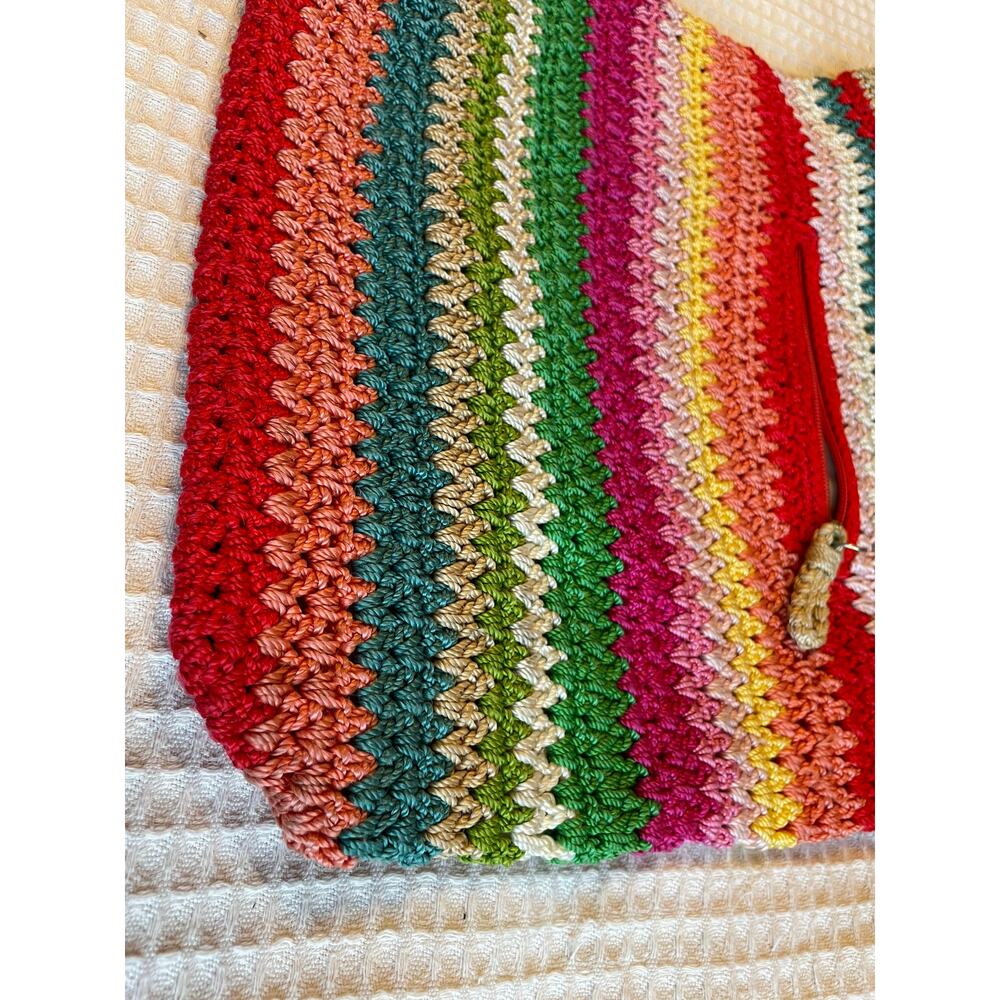 The Sak Boho Multicolor Striped Crochet Soft Crossbody Zip Closure Purse Handbag - Picture 9 of 15